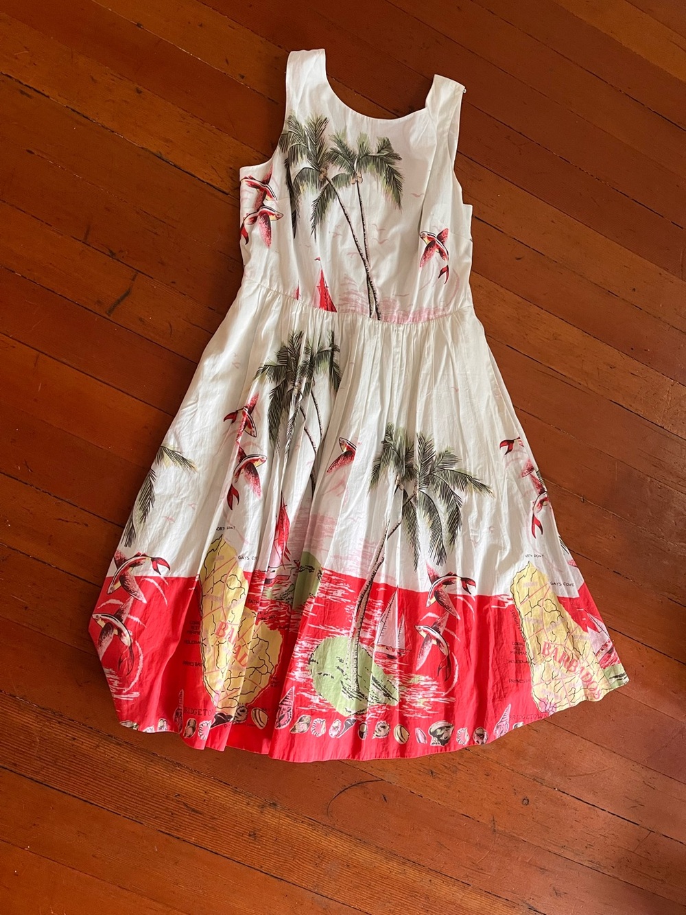 J. Crew White Dress with Red and Green Tropical Print